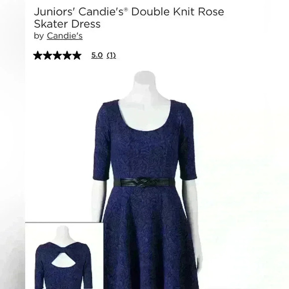 Candie's Juniors Double Knit Rose black and blue Skater Dress size Small - Picture 1 of 11